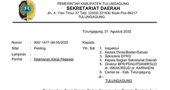 Surat edaran Bupati Tulungagung